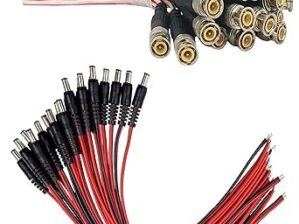 BNC Connector With Copper Wire 16cm & DC Power Pigtail Male 16cm Cables With 2.1mm Connectors Barrel Jack For Cctv Camera Surveillance (5pcs Each (Total 10pcs)