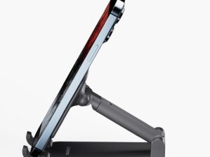KRUTIC Adjustable Phone Stand, Black, Aluminum, Foldable Desktop Holder, Multi-Angle Portable Mount for Mobile Devices, Tablets