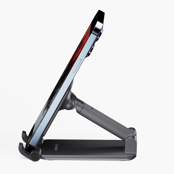 KRUTIC Adjustable Phone Stand, Black, Aluminum, Foldable Desktop Holder, Multi-Angle Portable Mount for Mobile Devices, Tablets