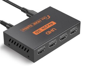 L'Puluva HDMI Splitter 1 in 4 Out, 4K Splitter to 4 Monitors, Multi HDMI Adapter for PC, Laptop, HDTV, Projector, Xbox, PS3/PS4/PS5, 1 Input 4 Output, Mirror Mode Only, No Extension