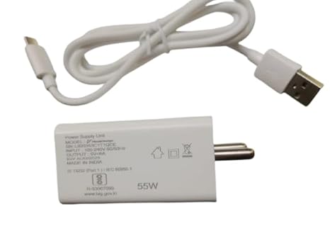 VlV0 55W Fast Charging Adaptor with 1-Meter USB to Type-C Cable | Universal Compatibility for All Type-C Mobile Like OnePlus, Realme, Xiaomi, Oppo, Vivo & More Type-C Charging Supports Devices