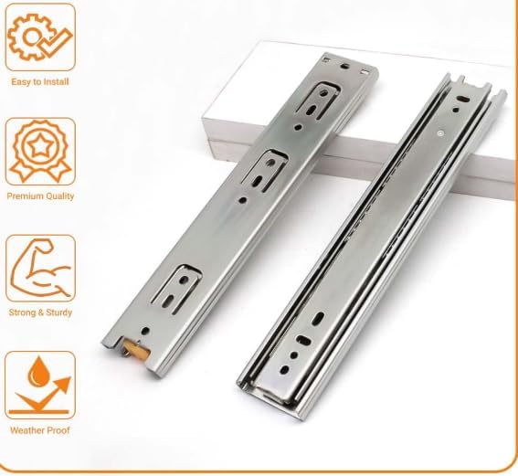 Gems Steel Gold Telescopic Drawer Channel (Premium) 8 Inch (203mm Length X 50MM Width) with 6 Ball Bearing Weight Capacity Upto 10 kg (Pack of 6 Pair) (Silver) - Image 2
